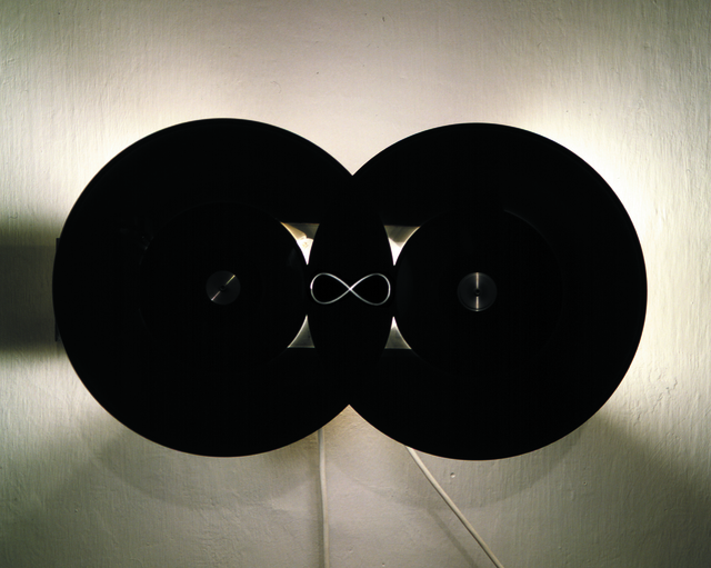 Attila Csörgő. occurrence graph ii (infinity), 1998 lamp, aluminum, black paint, electric motor, spinning components 67 x 35 x 23 cm ed. 2/2 + P. A. Courtesy Galerija Gregor Podnar, Berlín